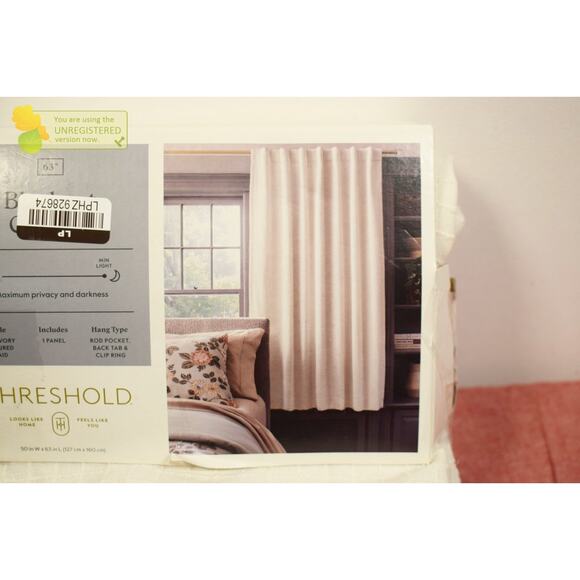 Threshold 50x63" Blackout Textured Plaid Rod Pocket Curtain Panel Ivory* - Picture 4 of 6